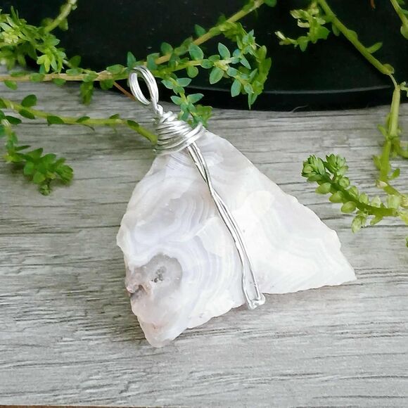Raw Agate Crystal Pendant, Wire Wrapped Gemstone Jewelry, 1.5" - Picture 2 of 3